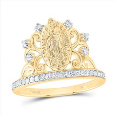 10KT Gold Crown Virgin Mary Virgen de Guadalupe 0.20CT Diamond Ring