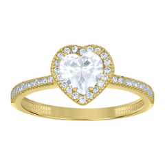 10kt Yellow Gold Womens Heart Round Cubic-Zirconia Heart Engagement Ring