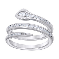 925 Sterling Silver Womens Cubic-Zirconia Snake Fashion Ring