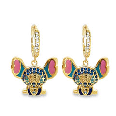 10KT Gold Blue Monster Hoop Earrings