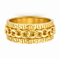 10KT Yellow Gold Chino Link Spinner Rotating Greek 8MM Band Ring Size