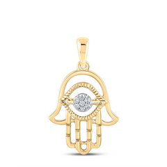 10kt Yellow Gold Womens Round Diamond Hamsa Fashion Pendant 1/20 Cttw