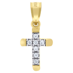 10kt Gold Two-Tone Cubic-Zirconia Womens Cross Religious Charm Pendant