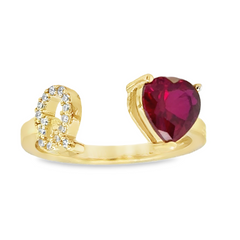 10KT Gold Adjustable Red Heart Initial Ring Letter Q