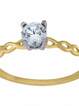 10kt Two-Tone Gold Womens Round Cubic Zirconia Twisted Engagement Ring