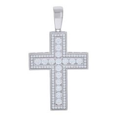 925 Sterling Silver Mens Cubic-Zirconia Cross Religious Charm Pendant