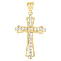 10kt Yellow Gold Round Cubic Zirconia Cubic-Zirconia Cross Religious C