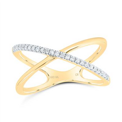 10KT YELLOW GOLD 1/10CTW-NATURAL DIAMONDS CRISS-CROSS FASHION RING