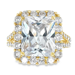10KT Gold Emerald Cut Halo Ring with CZ