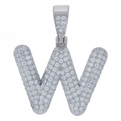 925 Sterling Silver Unisex Cz Initial Alphabet W Charm Pendant