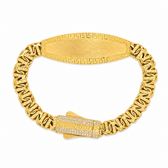 10KT Gold 7MM Chino Bar Bracelet with Greek Bars, Greek Border 7 Inche