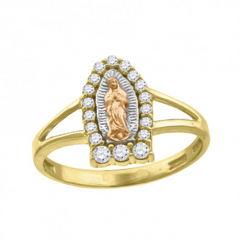 10Kt Gold Womens Cubic Zirconia Virgin Mary Virgen de Guadalupe Religious Ring