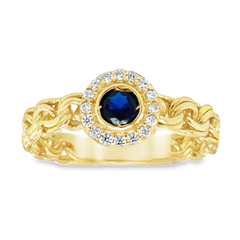 10KT Gold Chino Link Ring with CZ Sapphire
