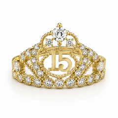 10kt Gold Womens Cubic-Zirconia 15 Anos Quinceanera Crown Ring