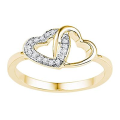 10k Yellow Gold Round Diamond Double Locked Heart Ring 1/12 Cttw