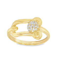 10KT Gold U-Shaped Paperclip Ring with CZ