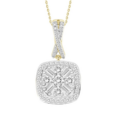 LADIES PENDANT WITH CHAIN 0.20CT ROUND/BAGUETTE DIAMOND 10K YELLOW GOLD