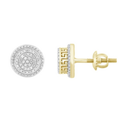 10K YELLOW GOLD STUD EARRINGS 0.33CT DIAMOND WITH GREEK DESIGN