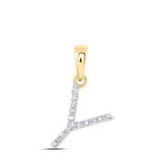 10K YELLOW GOLD ROUND DIAMOND INITIAL Y LETTER PENDANT 0.09 CTTW