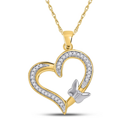 10k Yellow Gold Round Diamond Butterfly Heart Pendant 1/10 Cttw (CHAIN