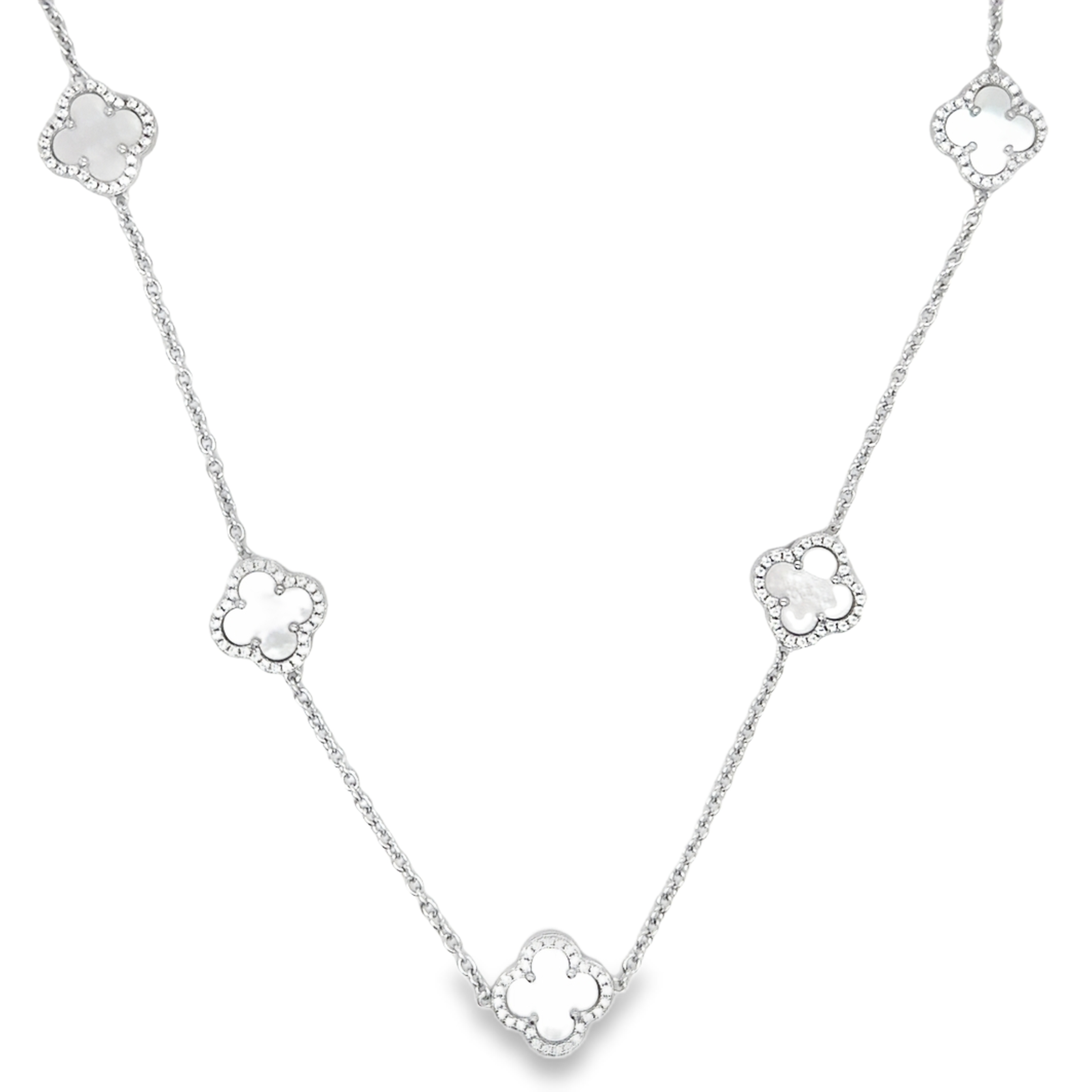 Sterling Silver Mother of Pearl Flower Necklace 18 Inches