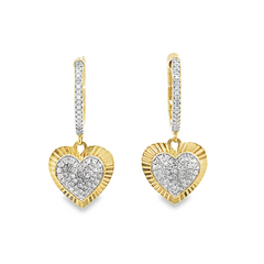 LADIES HEART EARRINGS 0.33CT ROUND DIAMOND 10K YELLOW GOLD