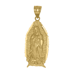 10kt Yellow Gold Virgen de Guadalupe Virgin Mary Charm Pendant 32MM wi