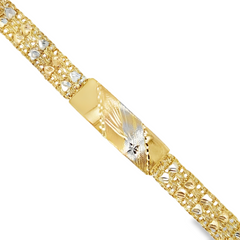 10KT Tricolor Gold 12MM Triple Chino Link Bracelet with Hearts, 7 Inch