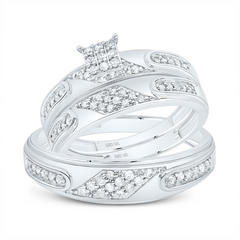 10KT White Gold 3/8CTW NATURAL DIAMONDS SQUARE TRIO WEDDING SET