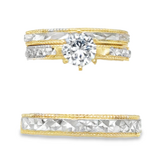 10KT Gold His & Hers Matching Wedding Ring Set Diamond Cut Design