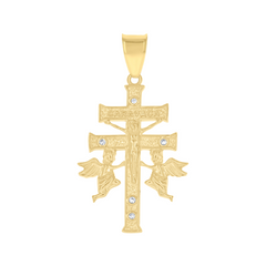 10kt Yellow Gold Unisex Cubic-Zirconia Caravaca Cross Religious Pendan