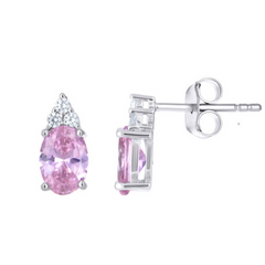 925 Sterling Silver Womens Oval Round Pink White Cubic-Zirconia Stud E