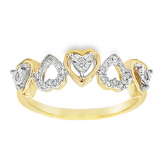 10KT Gold 0.10CT Diamond Ring with 5 Hearts