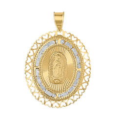 10KT Gold Unisex CZ Virgen de Guadalupe/Lady Of Guadalupe Religious Ov