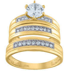 10KT Gold His & Hers Matching Wedding Ring Set Single Pave Design