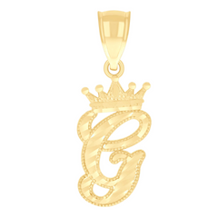 10kt Yellow Gold Unisex Crown G Alphabet Initial Charm Pendant