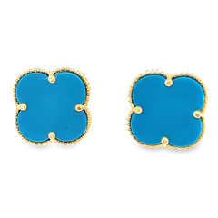 10KT Gold Turquoise Flower Earrings. Turquoise is associated with protection, healing, success, and good fortune