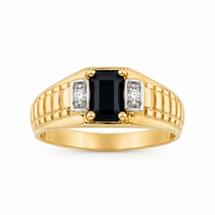 10KT Yellow Gold Mens Ring with Black Onyx Stone