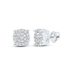 10k White Gold Round Diamond Cluster Earrings 1/8 Cttw