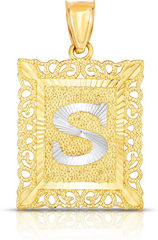 10KT Gold Large Rectangular Initial S Pendant