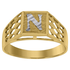 10kt Two-Tone Gold Unisex Kids Children Diamond-Cut Textured Initial L
