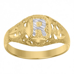 10kt Two-Tone Gold Unisex Kids Children Diamond-Cut Textured Oval Init