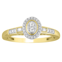 ENGAGEMENT RING 0.15CT ROUND/BAGUETTE DIAMOND 10K YELLOW GOLD