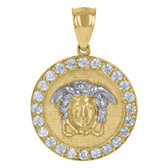 10kt Two-tone Gold Cubic-Zirconia Medusa Fashion Charm Pendant 28MM wi