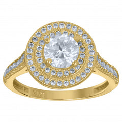 10kt Two-Tone Gold Womens Round Cubic Zirconia Halo Engagement Ring