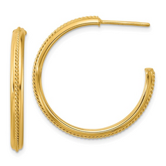LE 14K Polished and Textured Round J-Hoop Earrings
