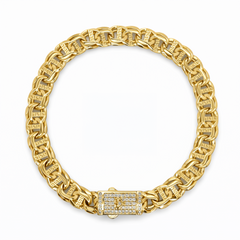 10KT Gold 7MM Chino Bar Monaco Bracelet with Greek Bars and CZ Clasp 7