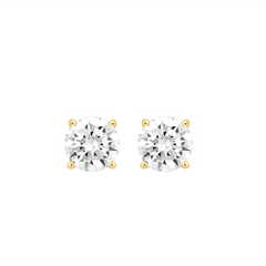 LADIES SOLITAIRE EARRINGS 1.97CT ROUND LAB-CREATED DIAMOND 14K YELLOW
