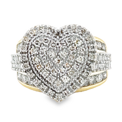 10K YELLOW GOLD ROUND DIAMOND HEART BRIDAL WEDDING RING SET 3.0 CTTW