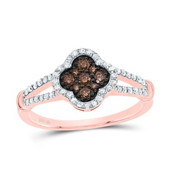 10KT ROSE GOLD 1/3CTW NATURAL CHOCOLATE DIAMONDS COGNAC CLOVER RING